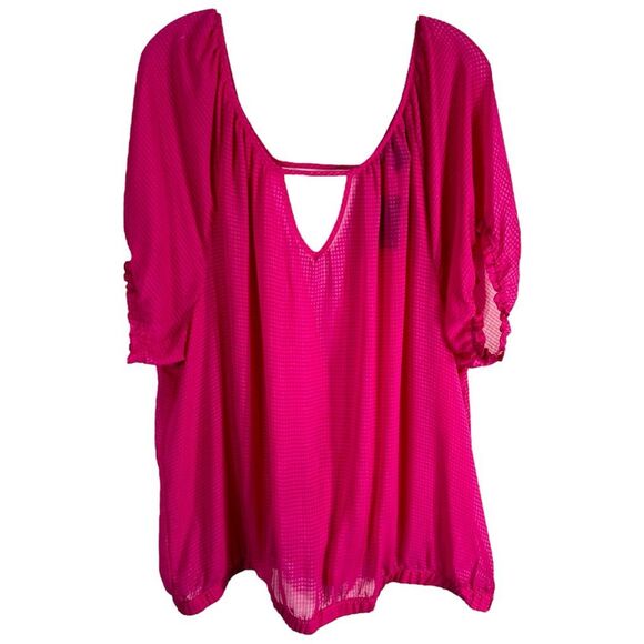 torrid Tops - Torrid Plus Size 3X Top Hot Pink Woven Open‎ Back Semi Sheer Elastic NWT 571